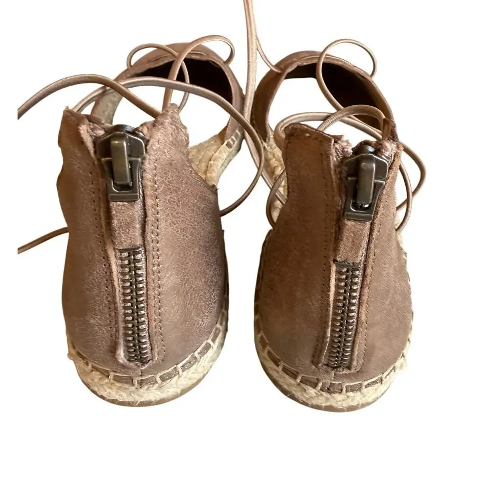 Eileen Fisher Laced Leather Espadrille Flat Sandals Platinum 8.5